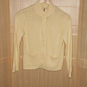 Women’s J. Jill Cream Cable Knit Zip Up Cardigan Medium